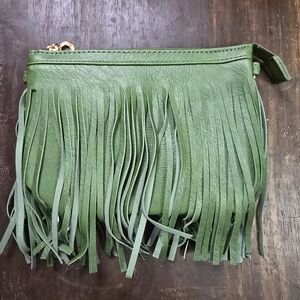 Green‎ Fringe Faux Leather Clutch Or Wristlet